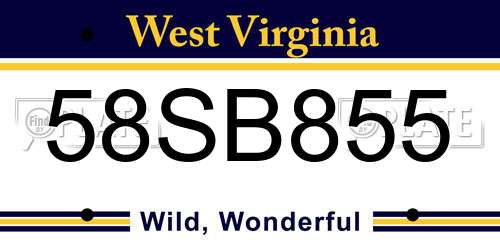 58SB855 West Virginia License Plate