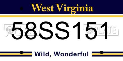 58SS151 West Virginia License Plate