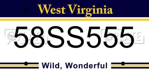 58SS555 West Virginia License Plate