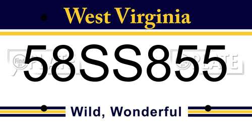 58SS855 West Virginia License Plate