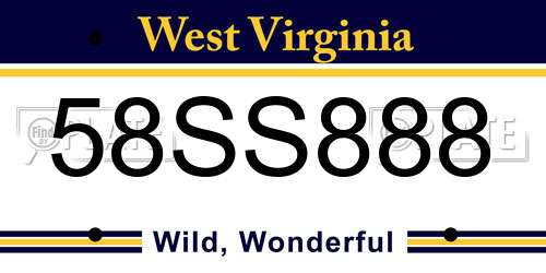 58SS888 West Virginia License Plate