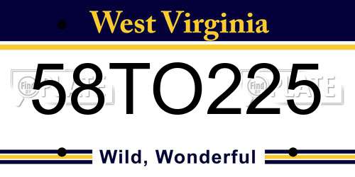 58TO225 West Virginia License Plate