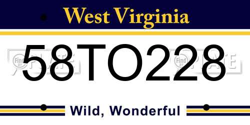 58TO228 West Virginia License Plate