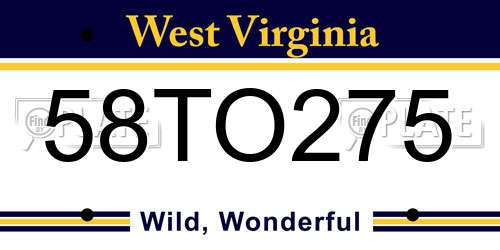 58TO275 West Virginia License Plate