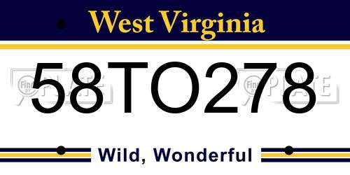 58TO278 West Virginia License Plate