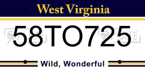 58TO725 West Virginia License Plate