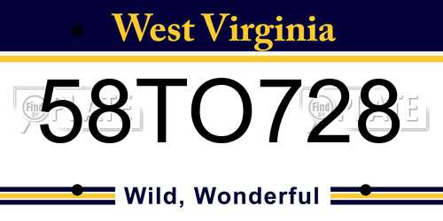 58TO728 West Virginia License Plate