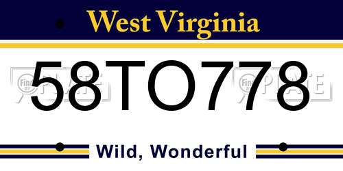 58TO778 West Virginia License Plate