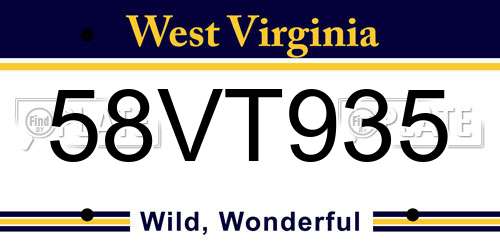58VT935 West Virginia License Plate