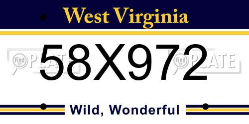 58X972 West Virginia License Plate