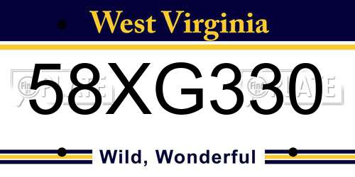 58XG330 West Virginia License Plate