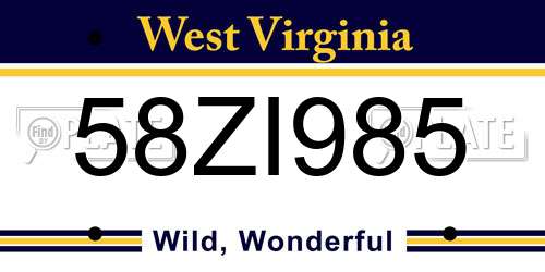 58ZI985 West Virginia License Plate