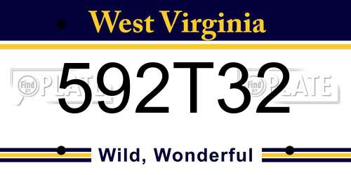 592T32 West Virginia License Plate