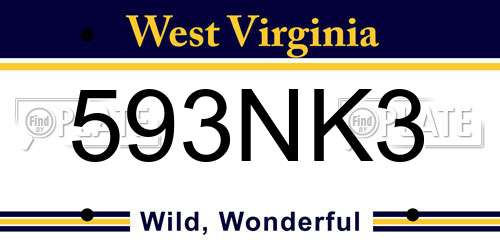 593NK3 West Virginia License Plate