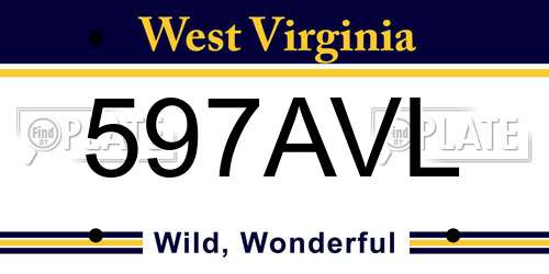 597AVL West Virginia License Plate