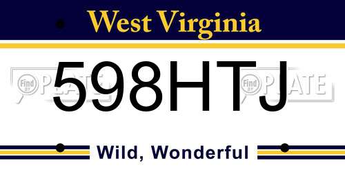 598HTJ West Virginia License Plate