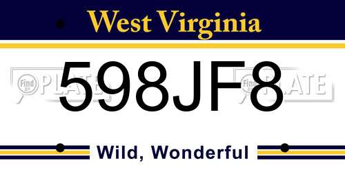 598JF8 West Virginia License Plate
