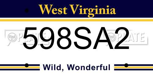 598SA2 West Virginia License Plate