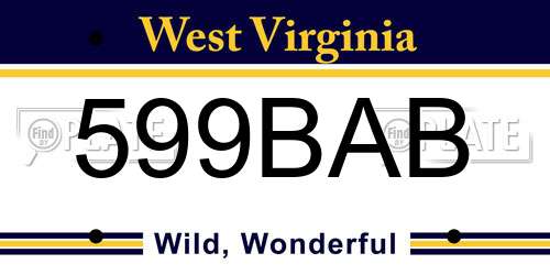 599BAB West Virginia License Plate