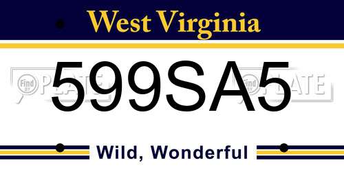599SA5 West Virginia License Plate