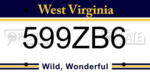 599ZB6 West Virginia License Plate