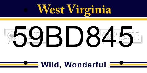 59BD845 West Virginia License Plate