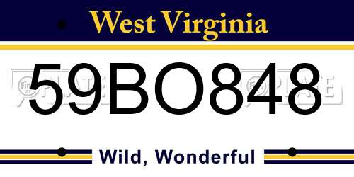 59BO848 West Virginia License Plate