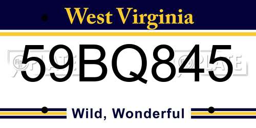 59BQ845 West Virginia License Plate