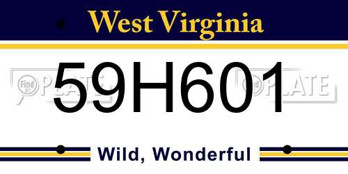 59H601 West Virginia License Plate