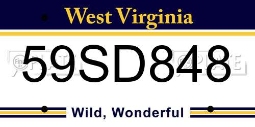 59SD848 West Virginia License Plate