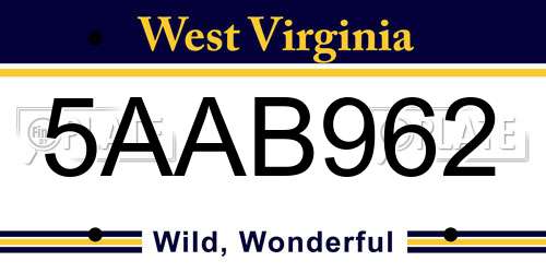 5AAB962 West Virginia License Plate