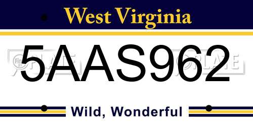 5AAS962 West Virginia License Plate