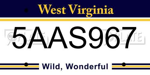 5AAS967 West Virginia License Plate