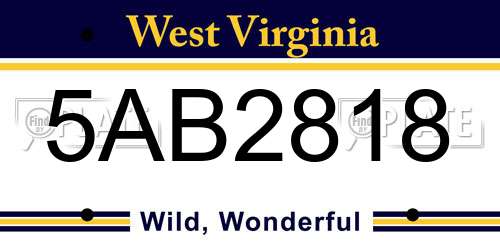 5AB2818 West Virginia License Plate