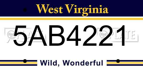 5AB4221 West Virginia License Plate