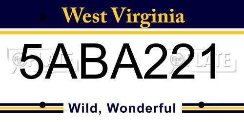 5ABA221 West Virginia License Plate