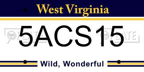 5ACS15 West Virginia License Plate