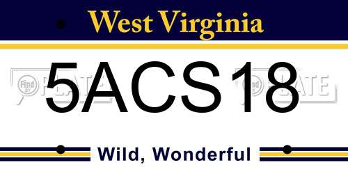 5ACS18 West Virginia License Plate