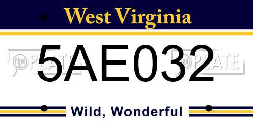 5AE032 West Virginia License Plate