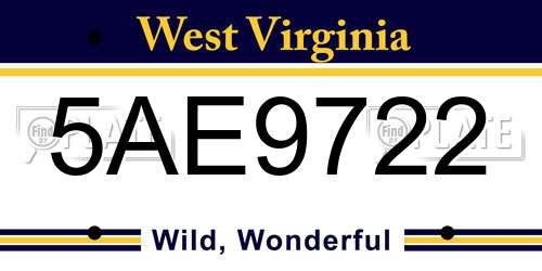 5AE9722 West Virginia License Plate