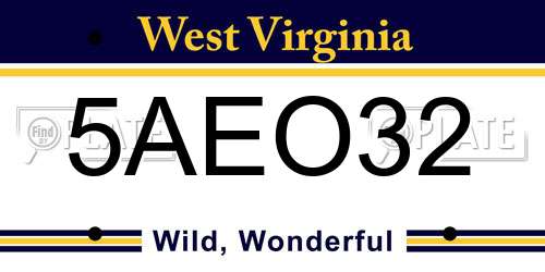 5AEO32 West Virginia License Plate