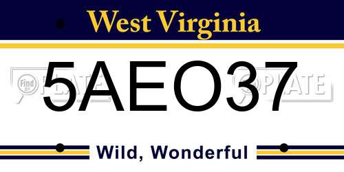 5AEO37 West Virginia License Plate