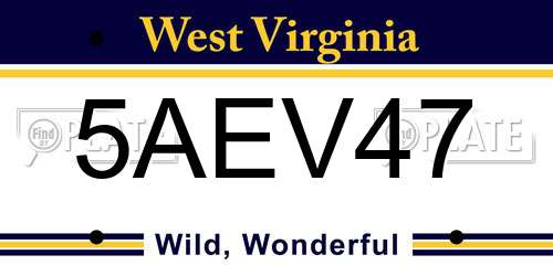 5AEV47 West Virginia License Plate
