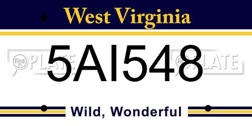 5AI548 West Virginia License Plate