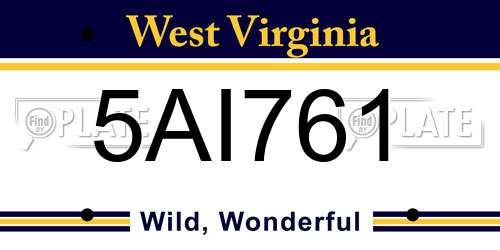 5AI761 West Virginia License Plate