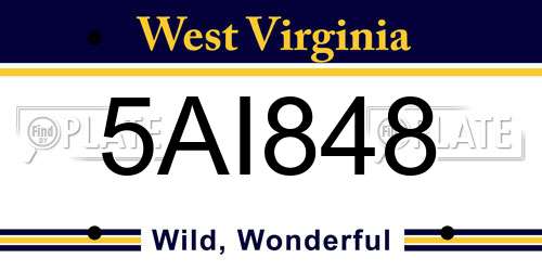 5AI848 West Virginia License Plate