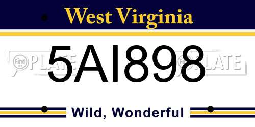 5AI898 West Virginia License Plate