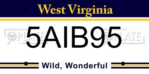 5AIB95 West Virginia License Plate