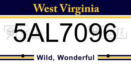 5AL7096 West Virginia License Plate