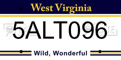5ALT096 West Virginia License Plate